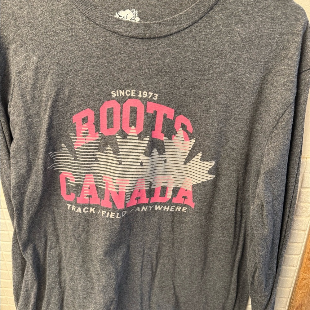 Roots Charcoal Long Sleeve Tee with Pink Graphic